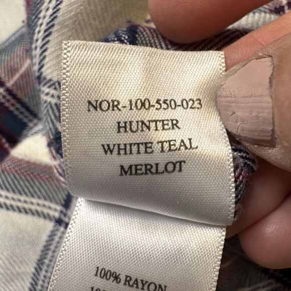 Rails Hunter Plaid Shirt White Teal Merlot Medium Button Down VGUC - Picture 8 of 11
